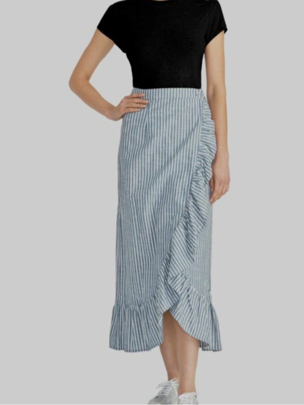Rachel Roy Striped Cotton Ruffle Wrap Skirt White Blue
